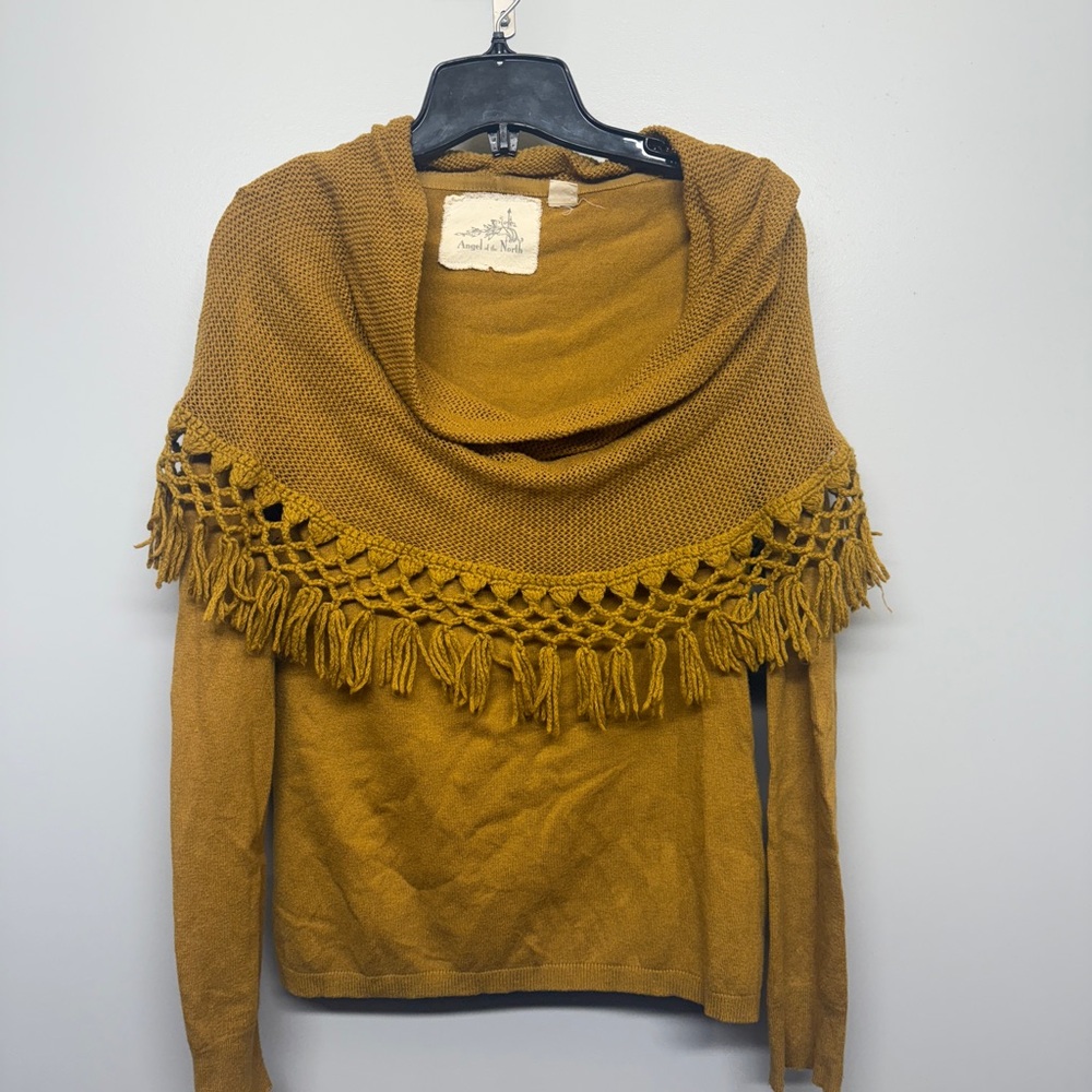 Anthropologie Cashmere Angel Of The North Mustard Cowl Layered Shawl Sweater